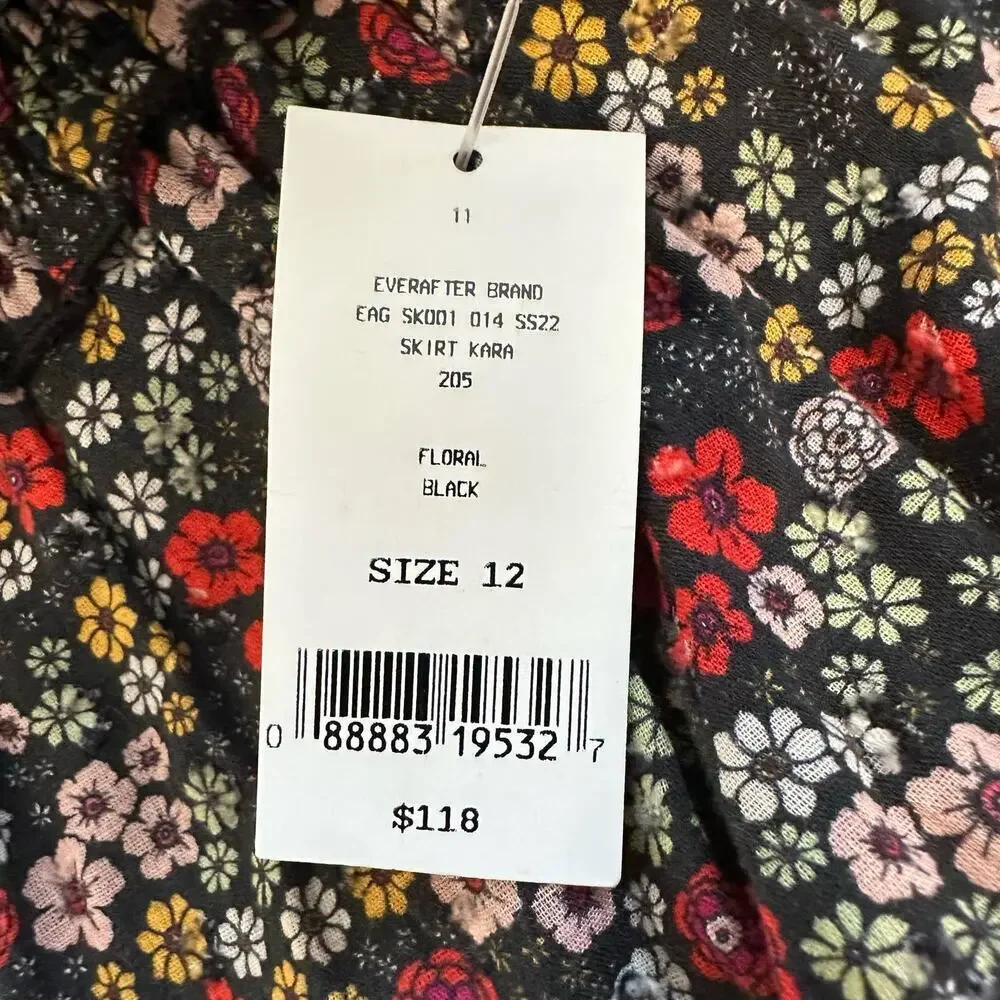 NWT Everafter Girls Black Floral Kara Skirt 12